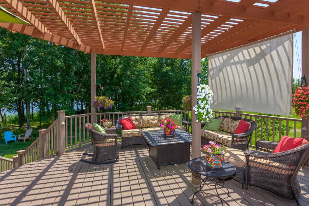 Pergola with shade canopy and lounge seating — Hickory NC