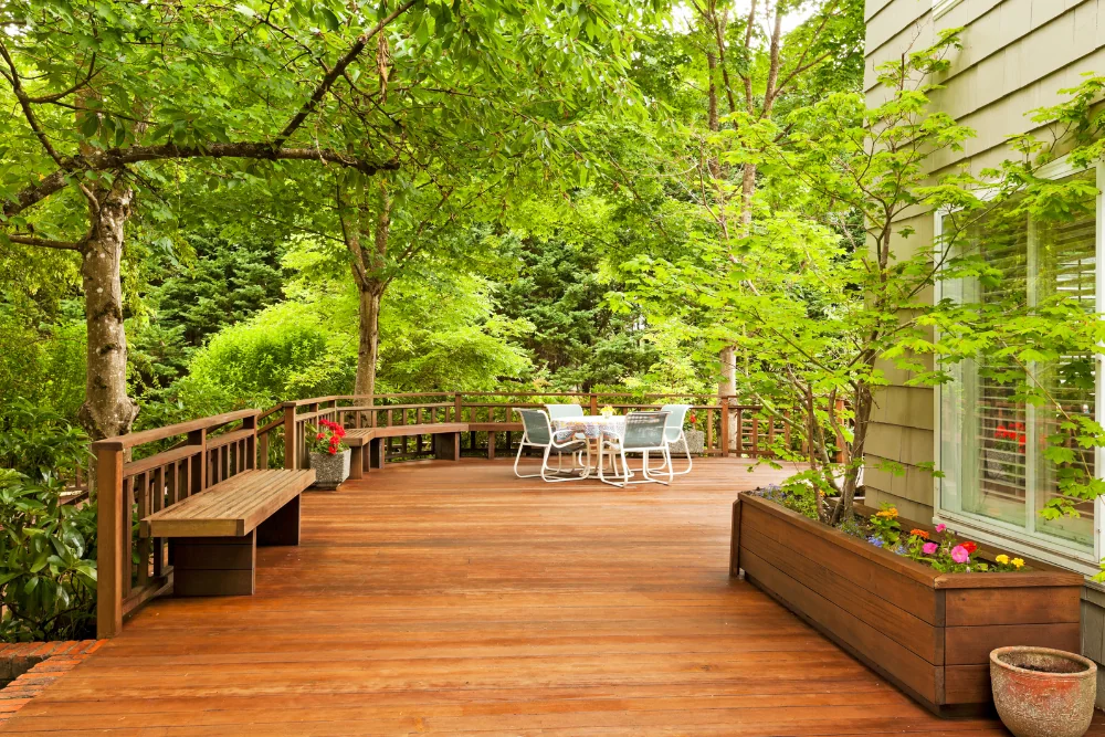 Wood deck with built-in bench seating — Caldwell County NC